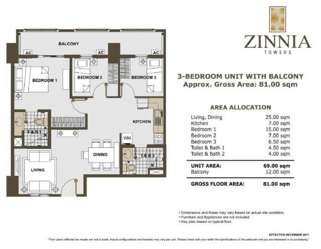 zinnia towers 3bedroom with balcony 81sqm
