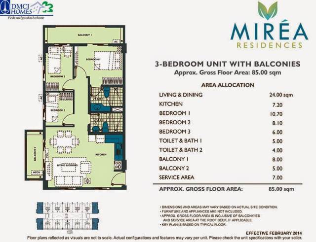 Mirea Residences 3-Bedroom Unit 85.00 sqm.