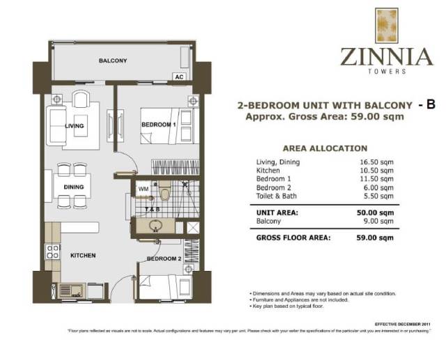 zinnia towers 2bedroom with balcony 59sqm