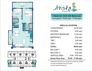 Arista Place 2 Bedroom End unit layout