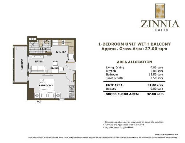 zinnia towers 1bedroom with balcony 37sqm