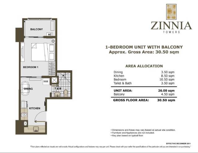 zinnia towers 1bedroom 30.50sqm