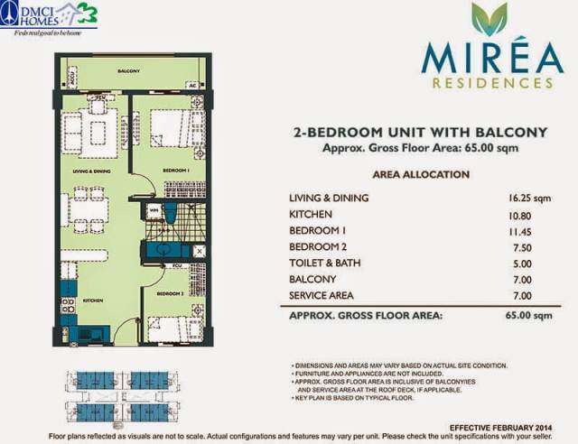 Mirea Residences 2-Bedroom Inner Unit 65.00 sqm.