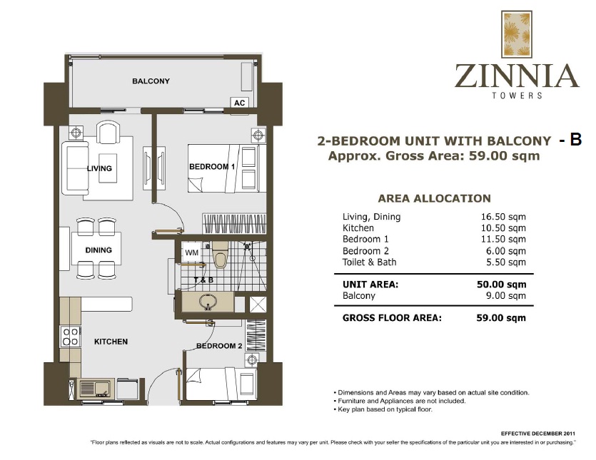 zinnia towers 2bedroom with balcony 59sqm