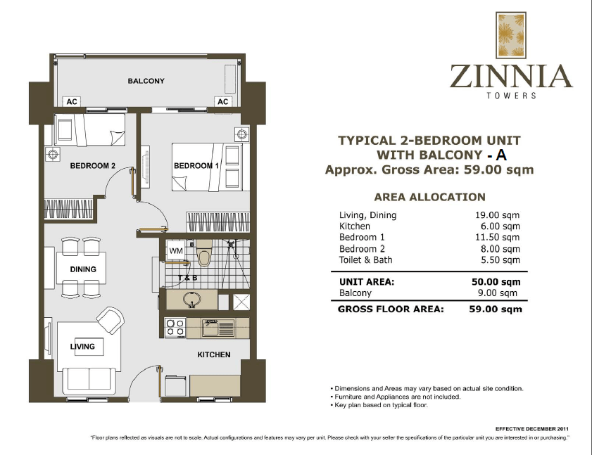 zinnia towers 2bedroomA with balcony 59sqm
