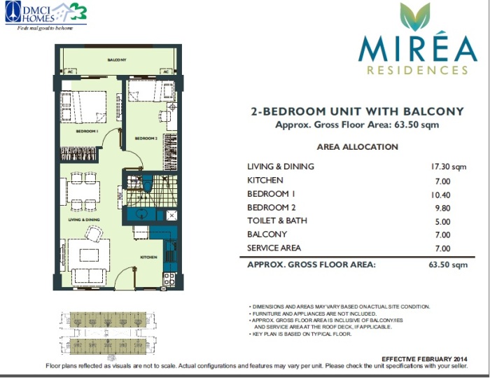 Mirea Residences DMCI 2 Bedroom Unit Layout