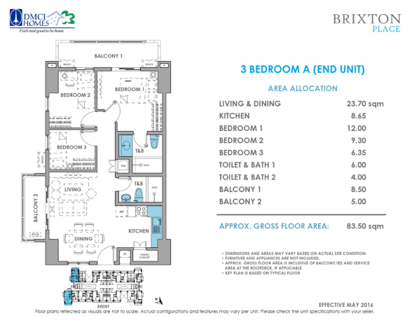 Brixton Place 3 Bedroom A 83.5 sq meters