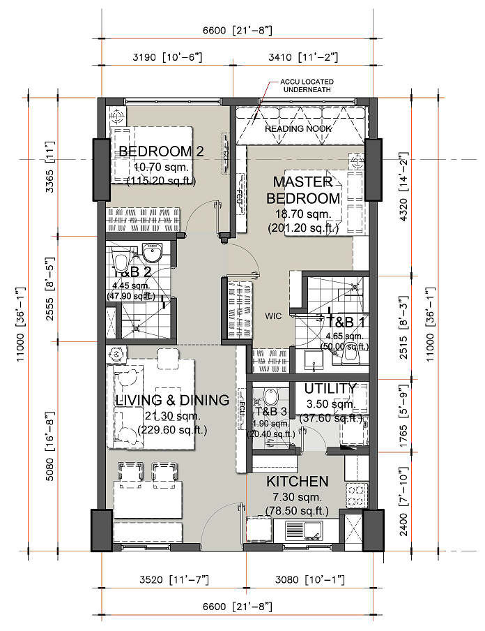 2 Bedroom Unit Layout in Oak Harbor Residences by DMCI