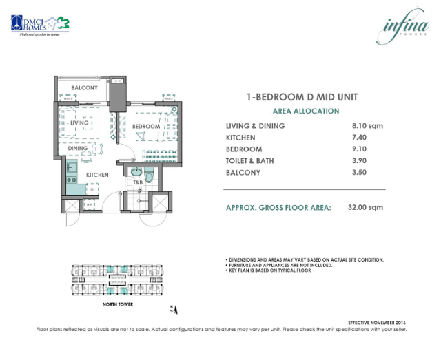 1 Bedroom D 32 sq meters