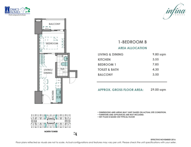1 Bedroom B 29 sq meters