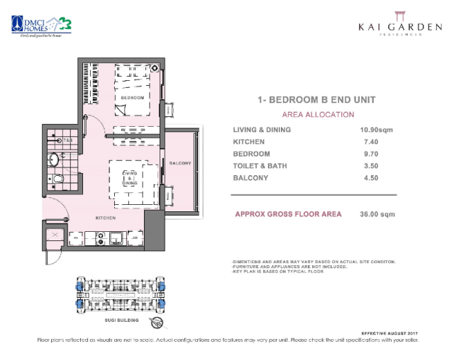 Kai 1 Bedroom B End Unit Layout 36 square meters
