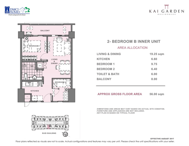 Kai 2 Bedroom B Unit Layout 56 square meters