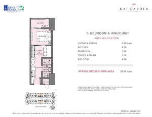 Kai 1 Bedroom A Unit Layout 28 square meters