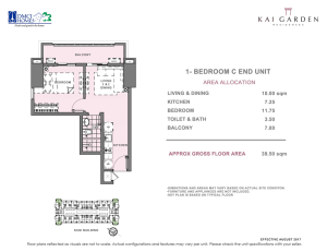 Kai 1 Bedroom C End Unit Layout 39.5 square meters