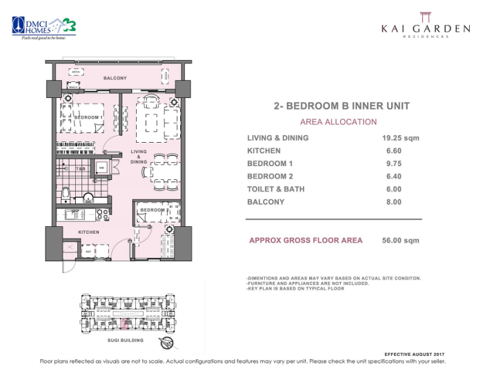 Kai 2 Bedroom B Unit Layout 56 square meters