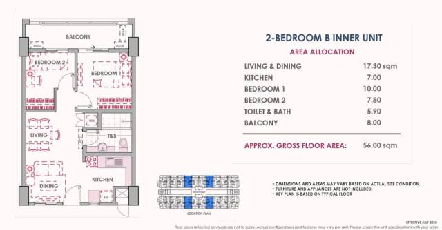 2 Bedroom B Inner Unit Layout 56 sq meters Atherton