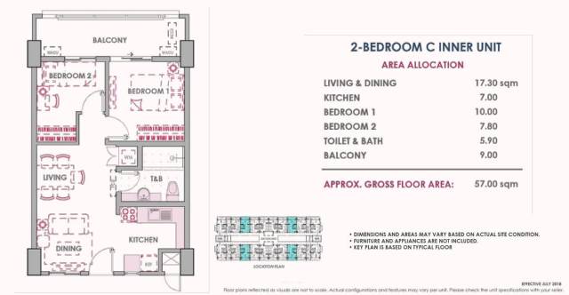 2 Bedroom C Inner Unit Layout 57 sq meters Atherton