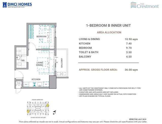 The Crestmont 1 Bedroom B Unit Layout