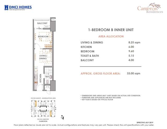 Cameron DMCI 1 Bedroom B Unit Layout