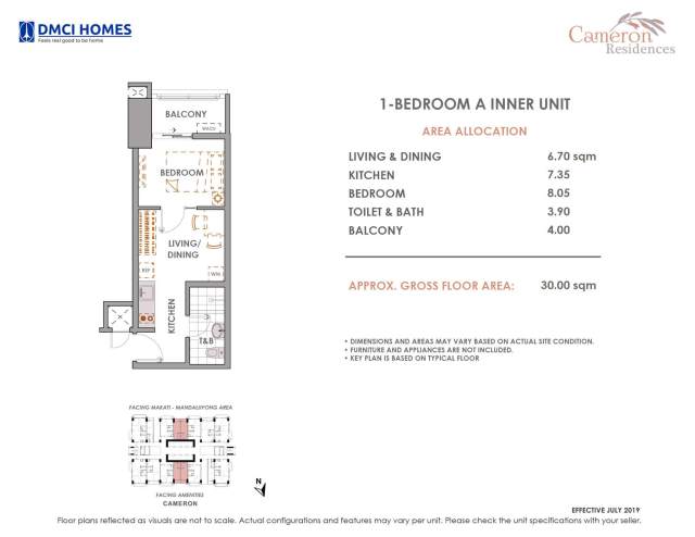 Cameron DMCI 1 Bedroom A Unit Layout