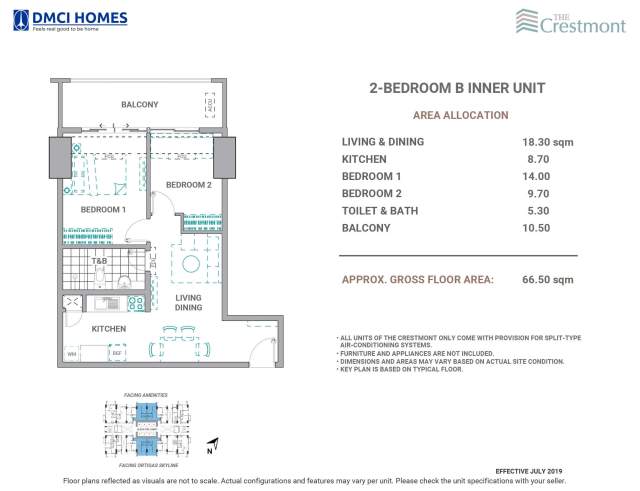 The Crestmont 2 Bedroom B Unit Layout