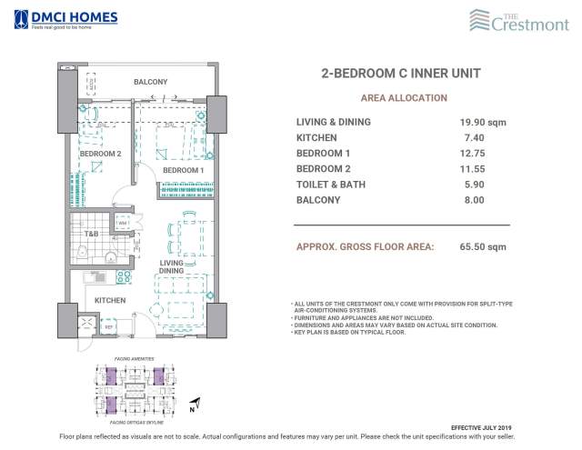 The Crestmont 2 Bedroom C Unit Layout