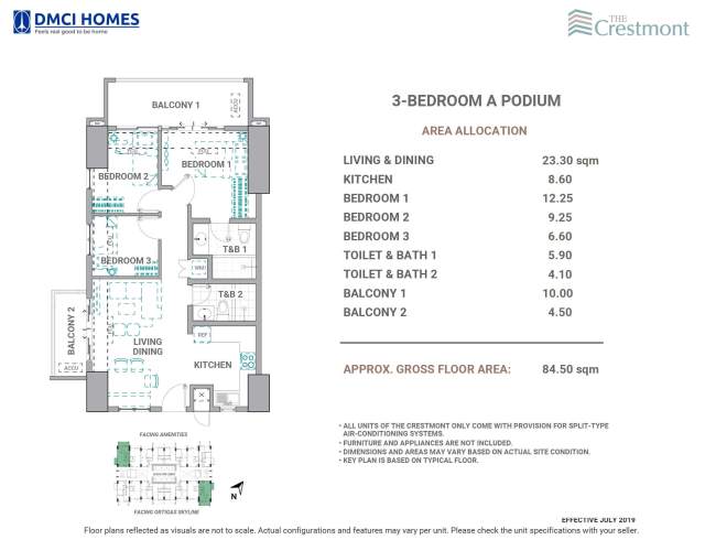 The Crestmont 3 Bedroom A Unit Layout
