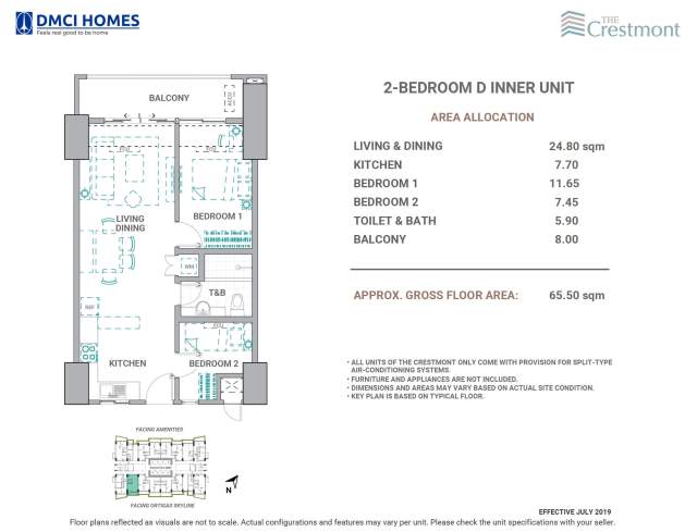 The Crestmont 2 Bedroom D Unit Layout