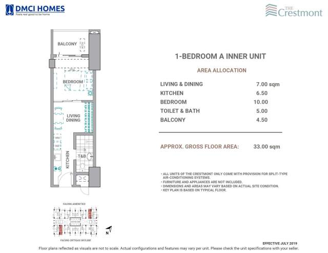 The Crestmont 1 Bedroom A Unit Layout