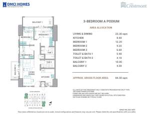 The Crestmont 3 Bedroom A Unit Layout
