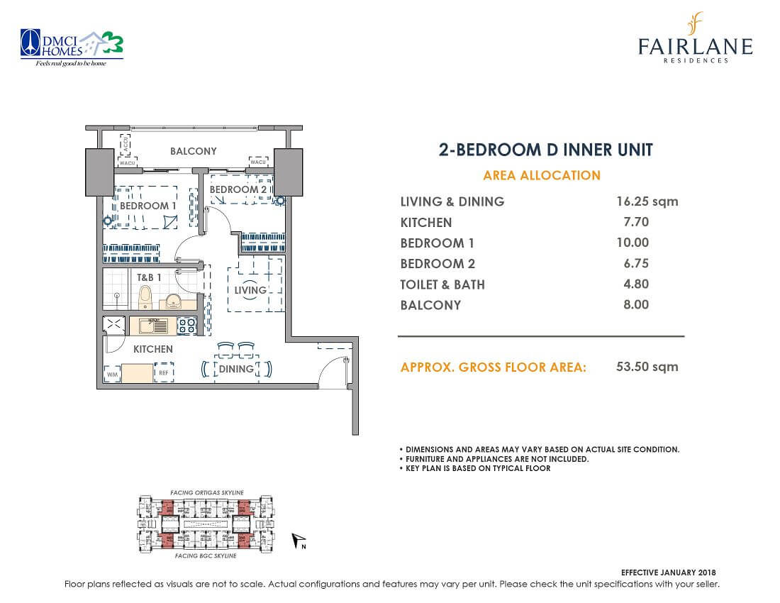 2 Bedroom D 53.5 sq meters Fairlane Unit Layout
