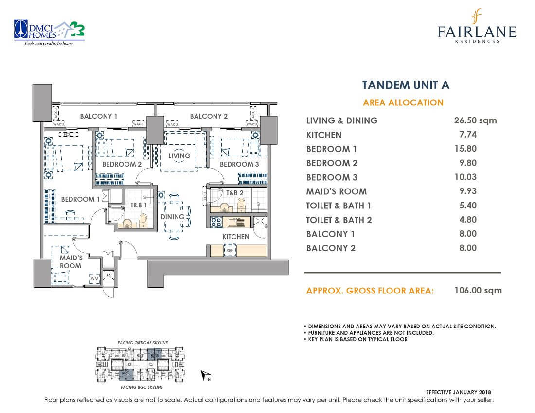 Tandem 106 sq meters Fairlane Unit Layout